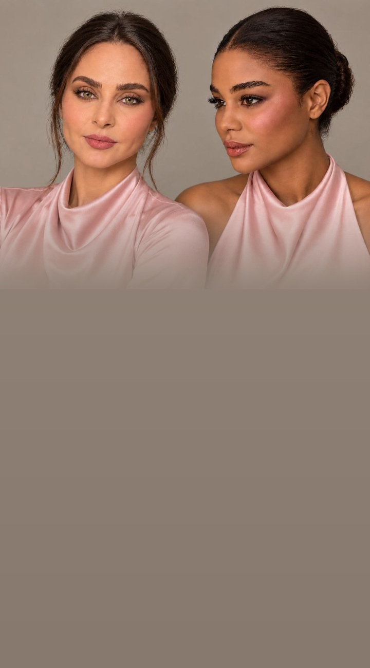 Dark-skinned and light-skinned models with luminous makeup by Glow by AïA