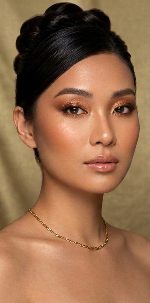 Model with gold bronze eye makeup